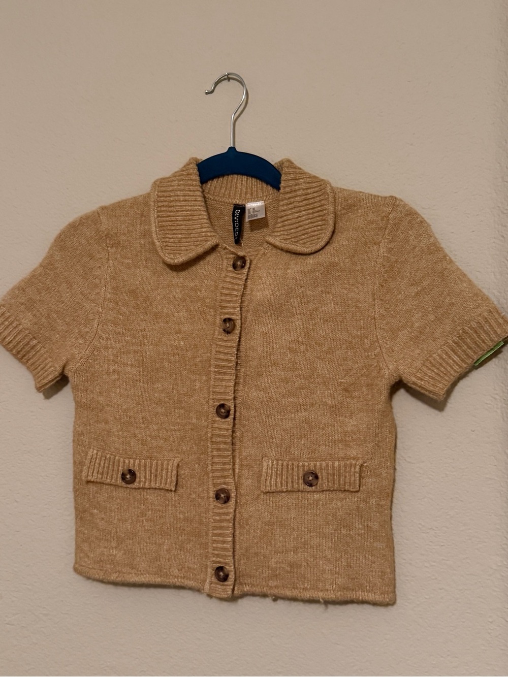 H&M Short-Sleeve Button Cardigan in Tan